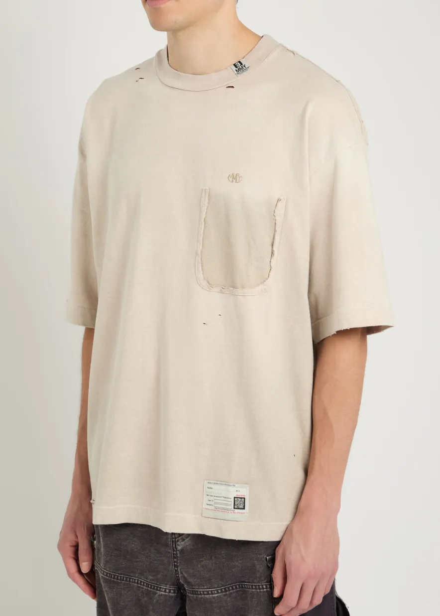 Distressed cotton T-shirt