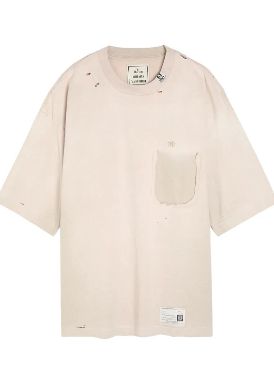 Distressed cotton T-shirt