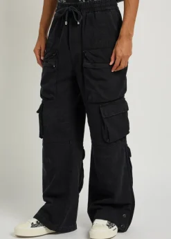 Distressed denim cargo trousers
