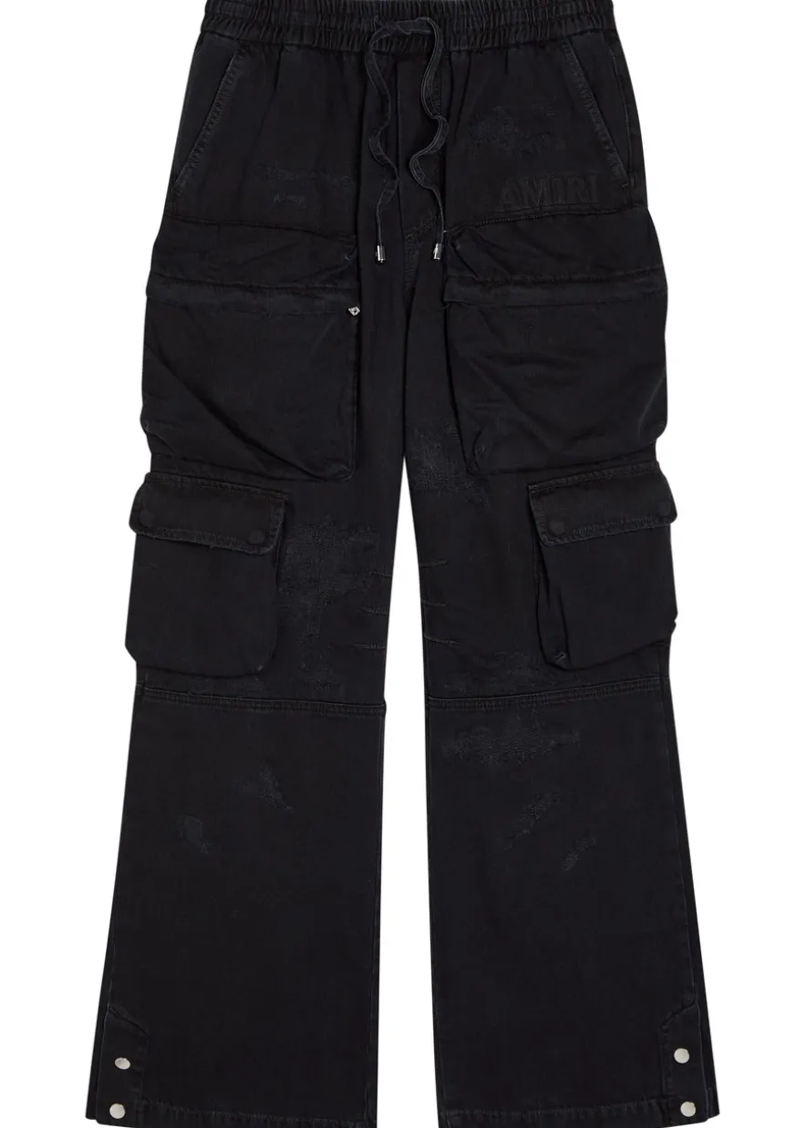 Distressed denim cargo trousers