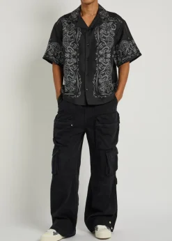 Distressed denim cargo trousers
