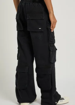 Distressed denim cargo trousers