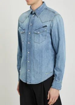 Distressed denim shirt
