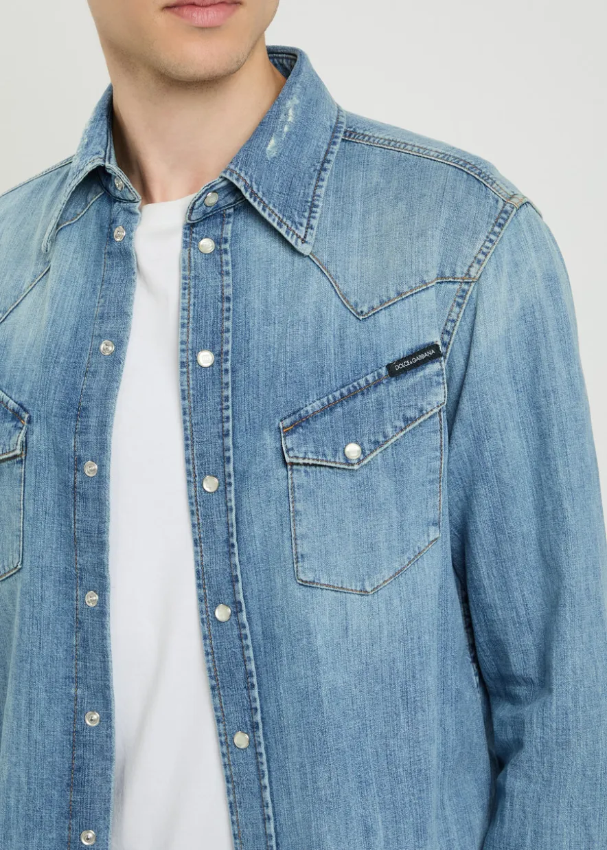 Distressed denim shirt