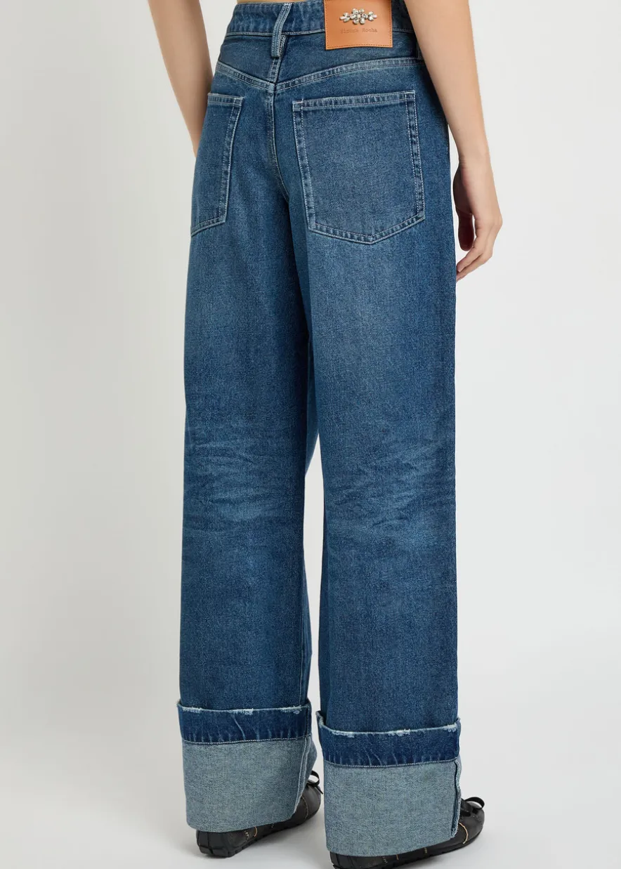 Distressed embellished straight-leg jeans