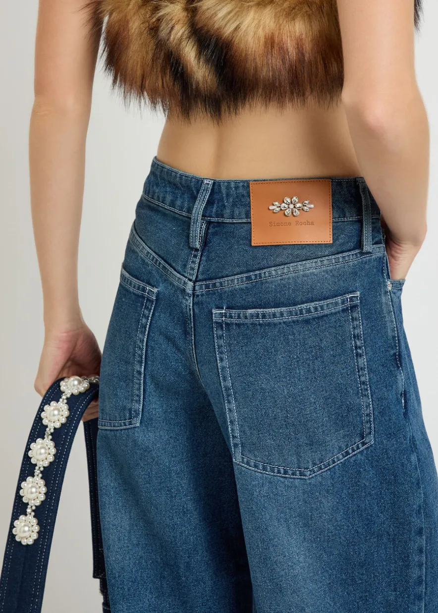 Distressed embellished straight-leg jeans