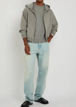 Distressed hooded cotton sweatshirt