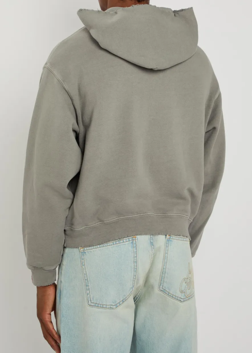 Distressed hooded cotton sweatshirt