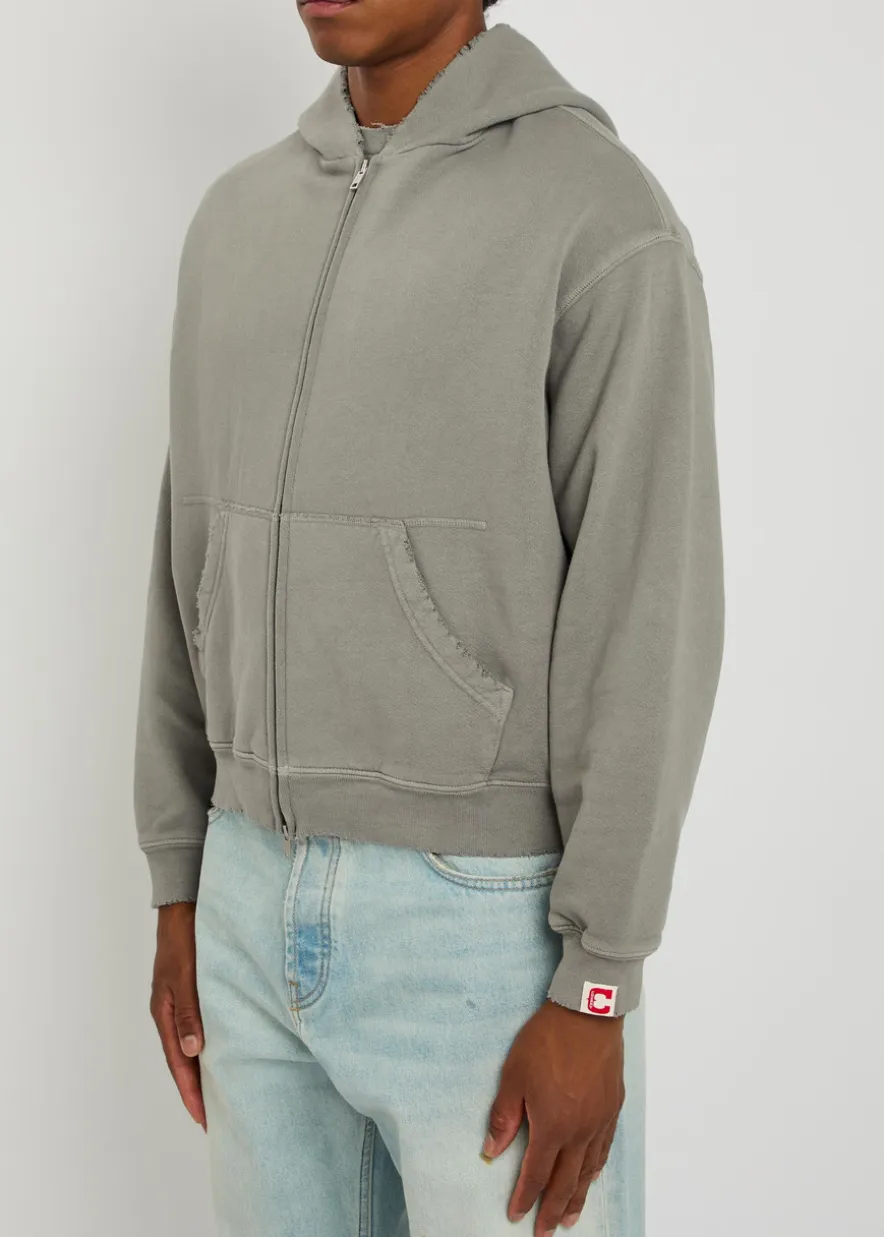 Distressed hooded cotton sweatshirt