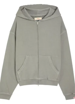 Distressed hooded cotton sweatshirt