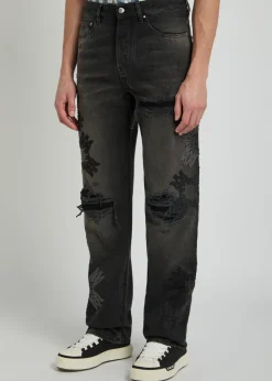 Distressed logo-appliquéd straight-leg jeans