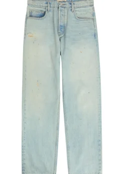 Distressed relaxed straight-leg jeans