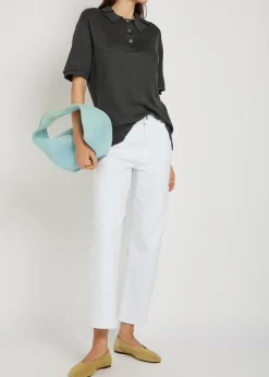 Distressed silk-blend polo top