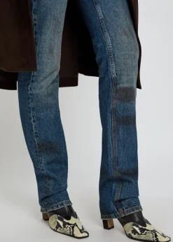 Distressed slim straight-leg jeans