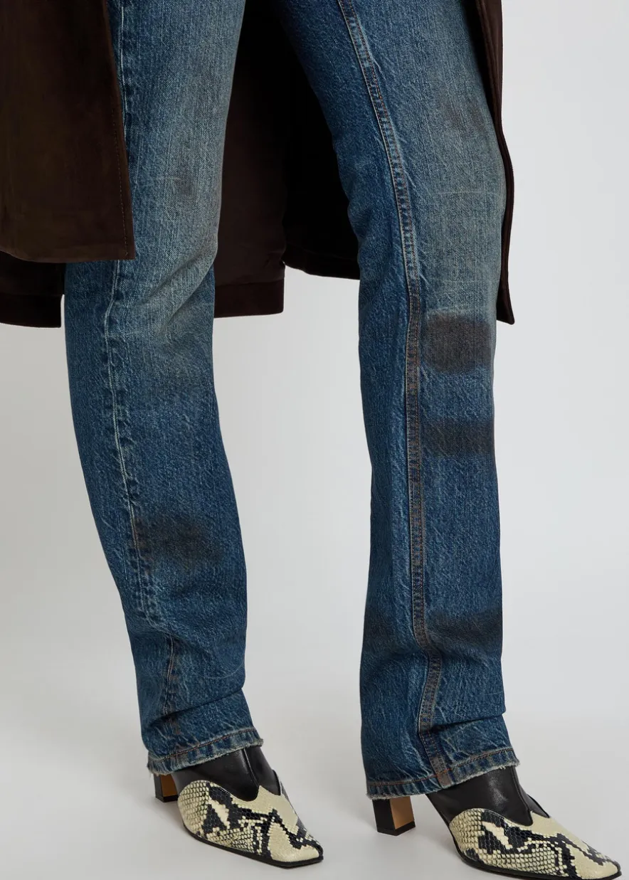 Distressed slim straight-leg jeans