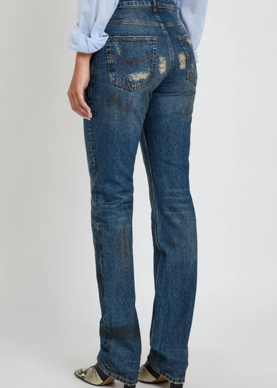 Distressed slim straight-leg jeans