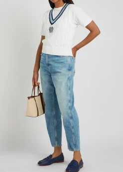 Distressed straight-leg ankle jeans