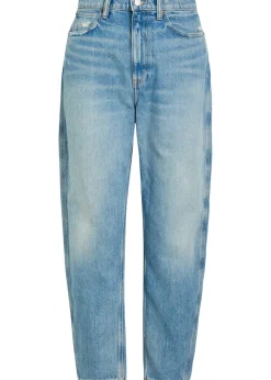 Distressed straight-leg ankle jeans