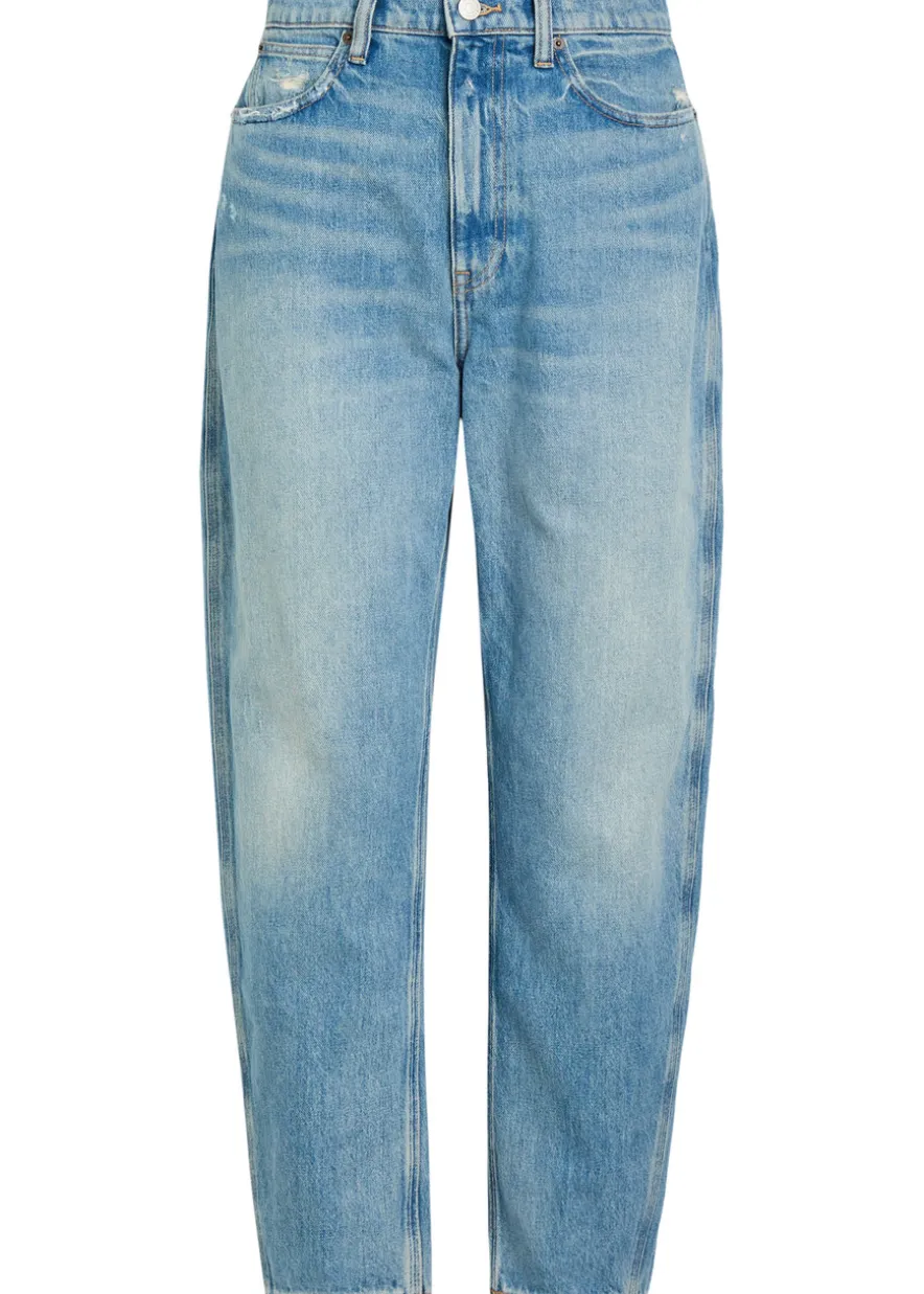 Distressed straight-leg ankle jeans