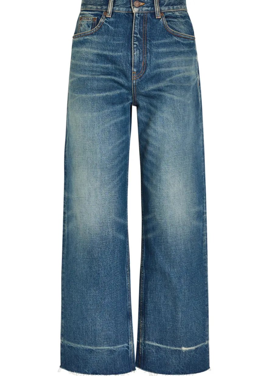 Distressed straight-leg jeans