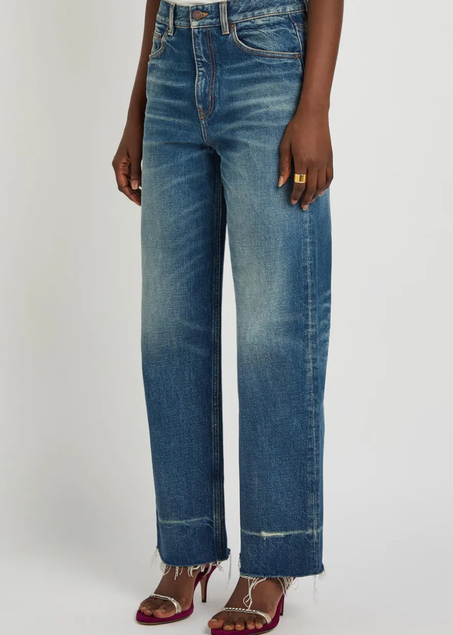 Distressed straight-leg jeans