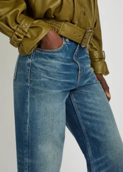 Distressed straight-leg jeans