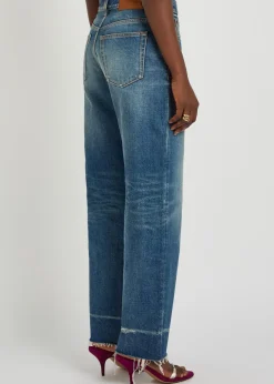Distressed straight-leg jeans
