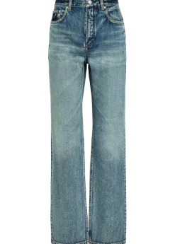 Distressed straight-leg jeans