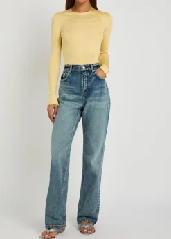 Distressed straight-leg jeans