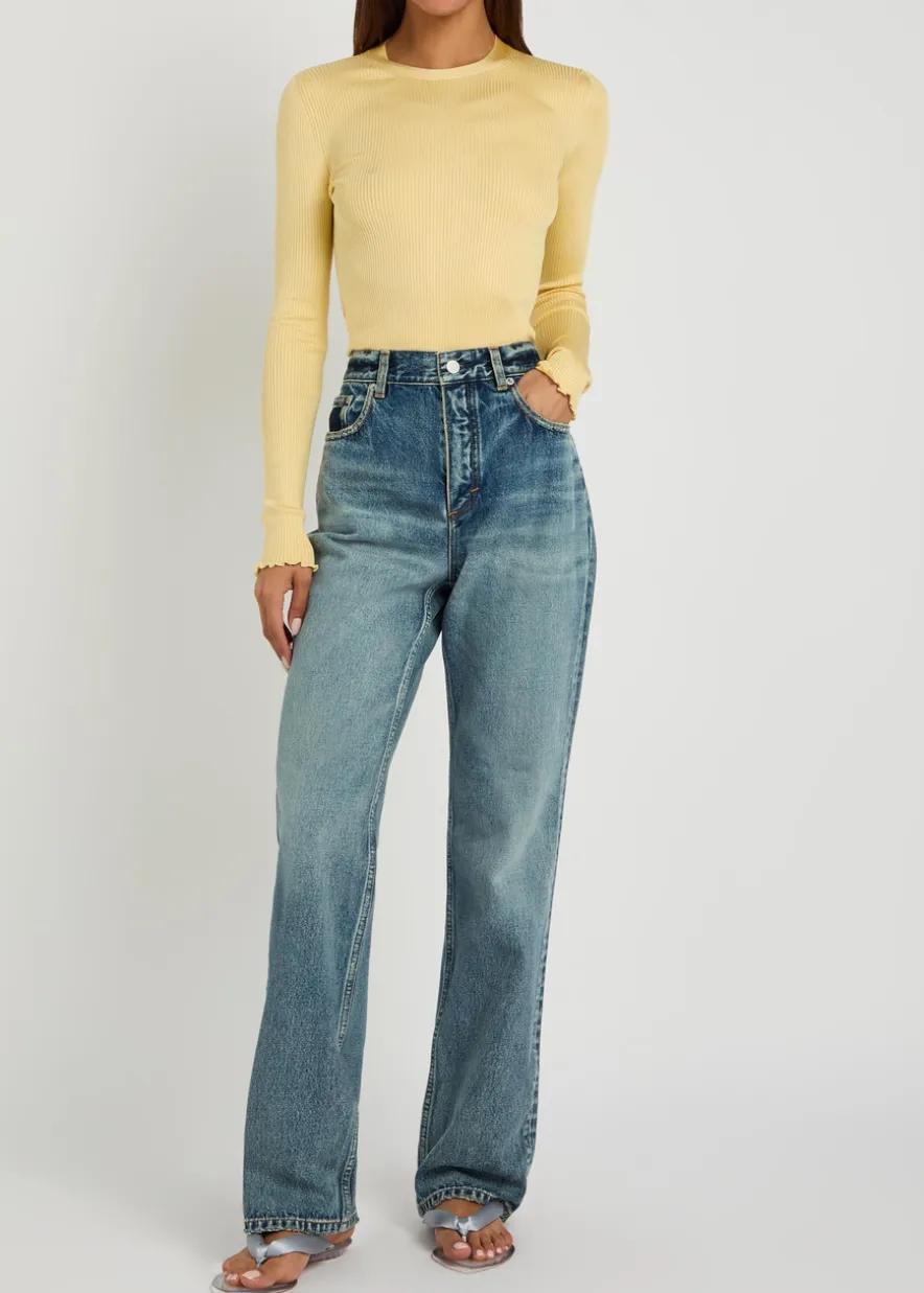 Distressed straight-leg jeans