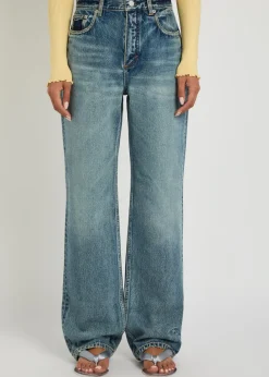 Distressed straight-leg jeans