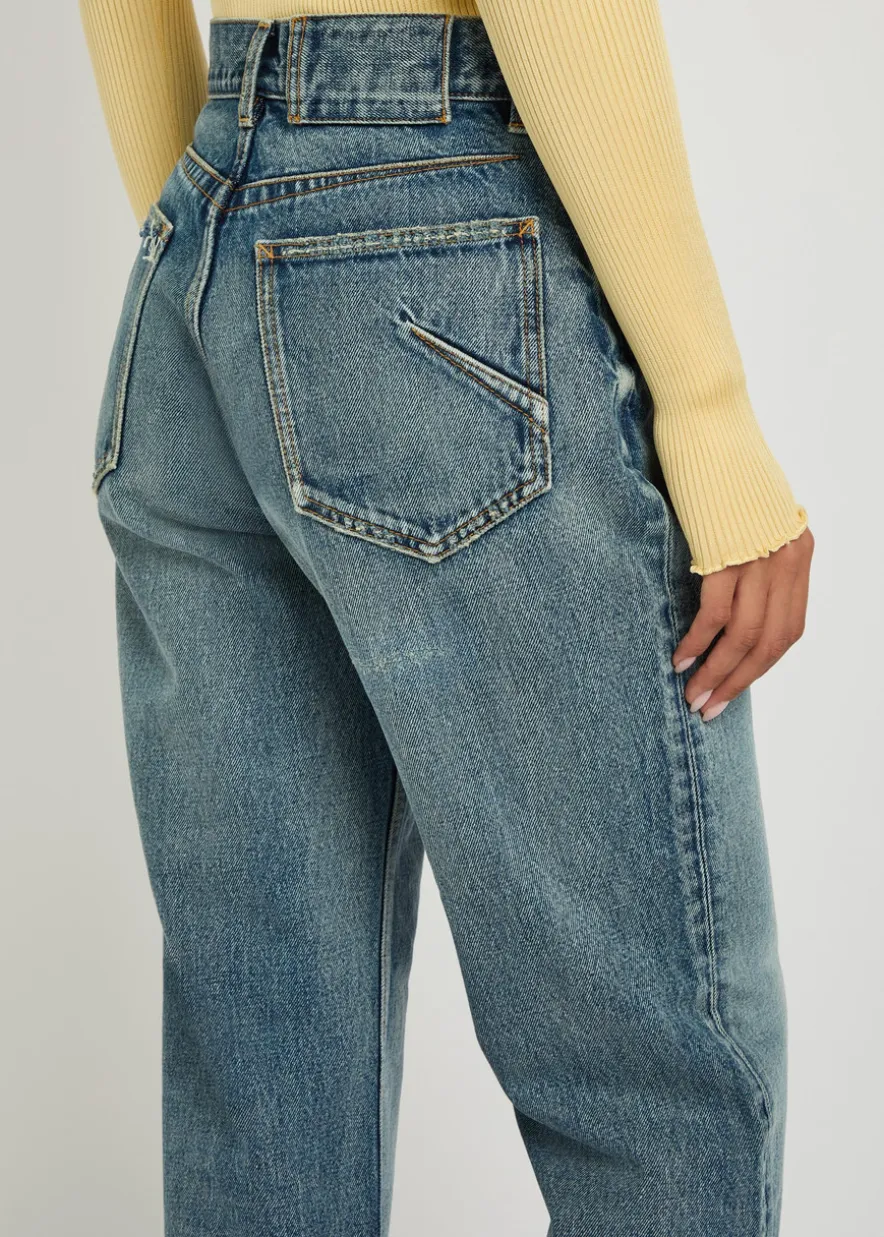 Distressed straight-leg jeans