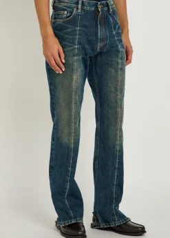 Distressed straight-leg jeans