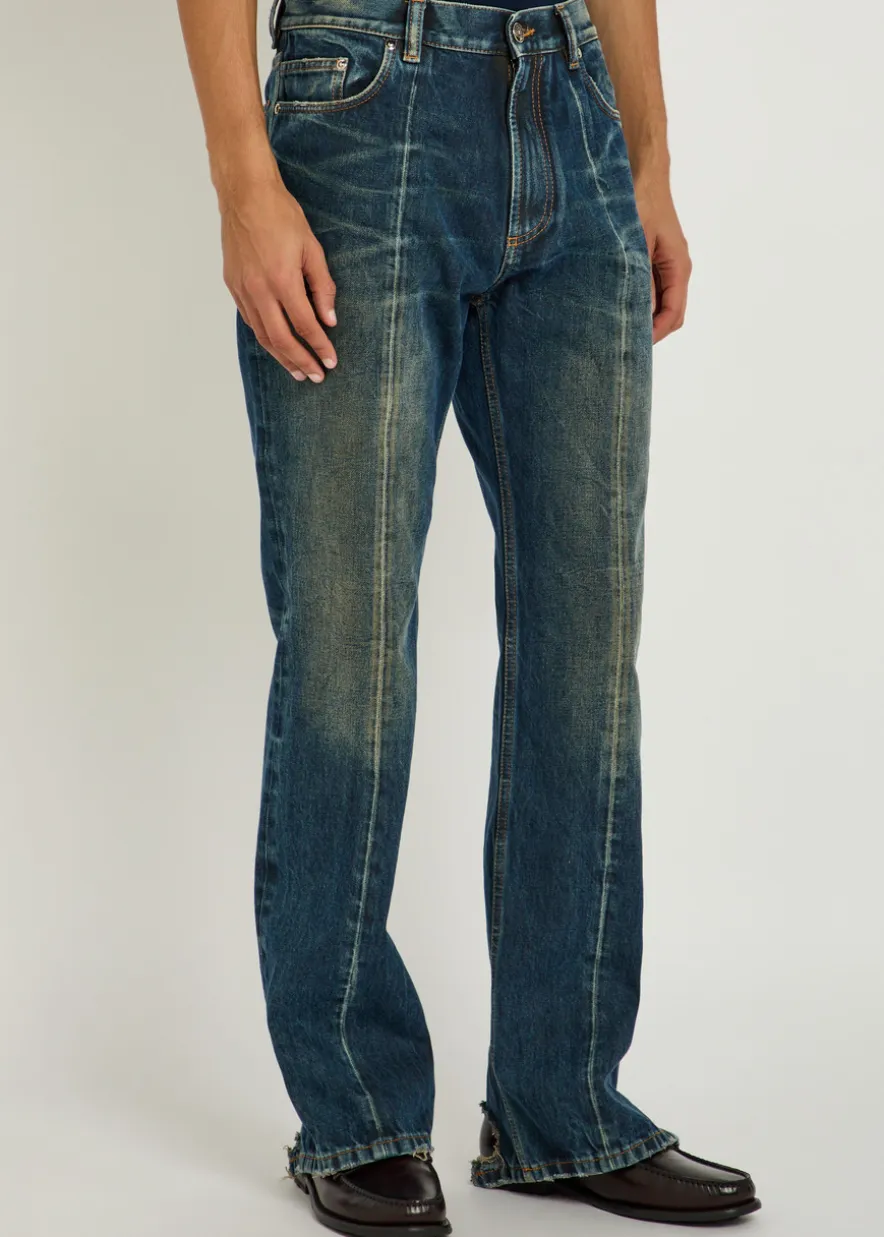 Distressed straight-leg jeans