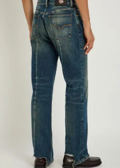 Distressed straight-leg jeans
