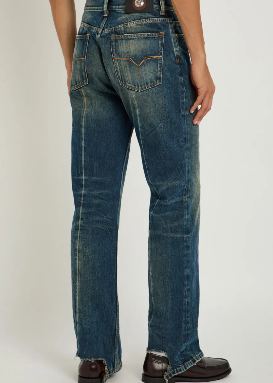 Distressed straight-leg jeans