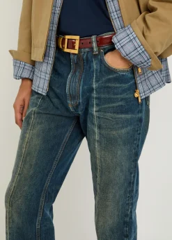 Distressed straight-leg jeans