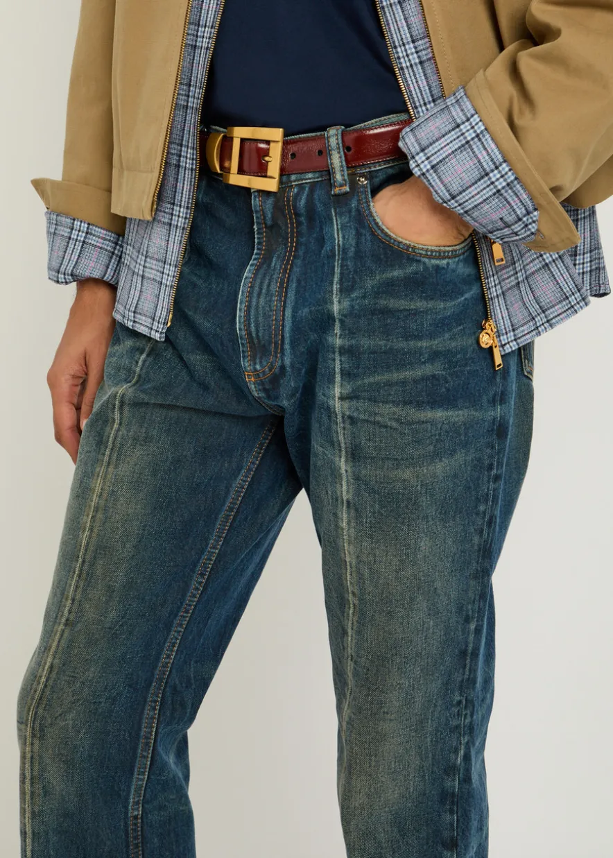 Distressed straight-leg jeans