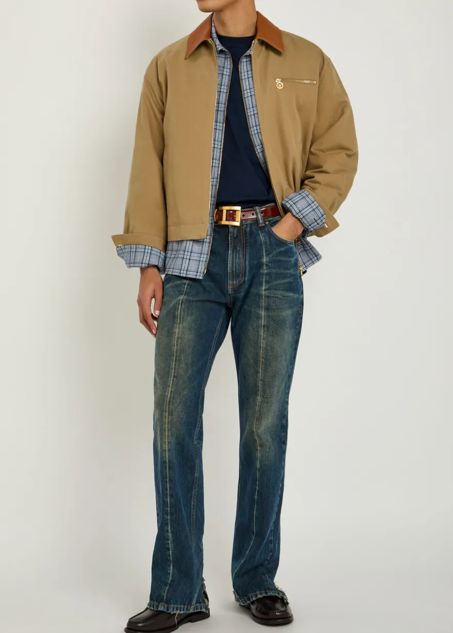 Distressed straight-leg jeans