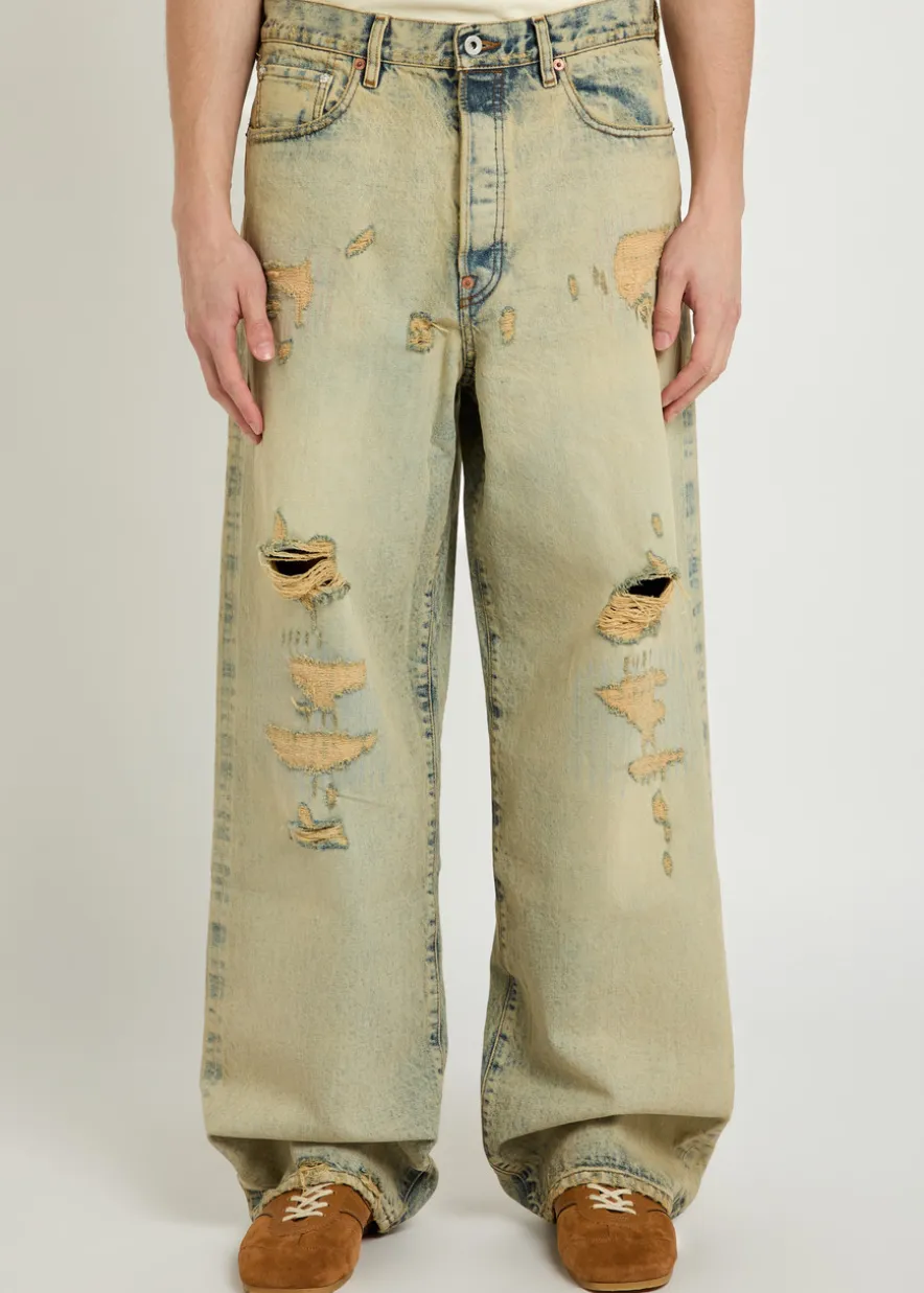 Distressed wide-leg jeans