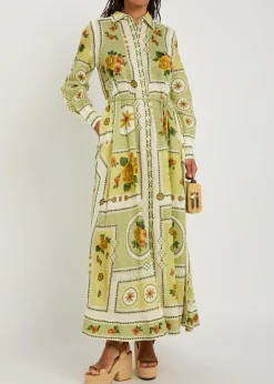 Dixie printed ramie maxi shirt dress