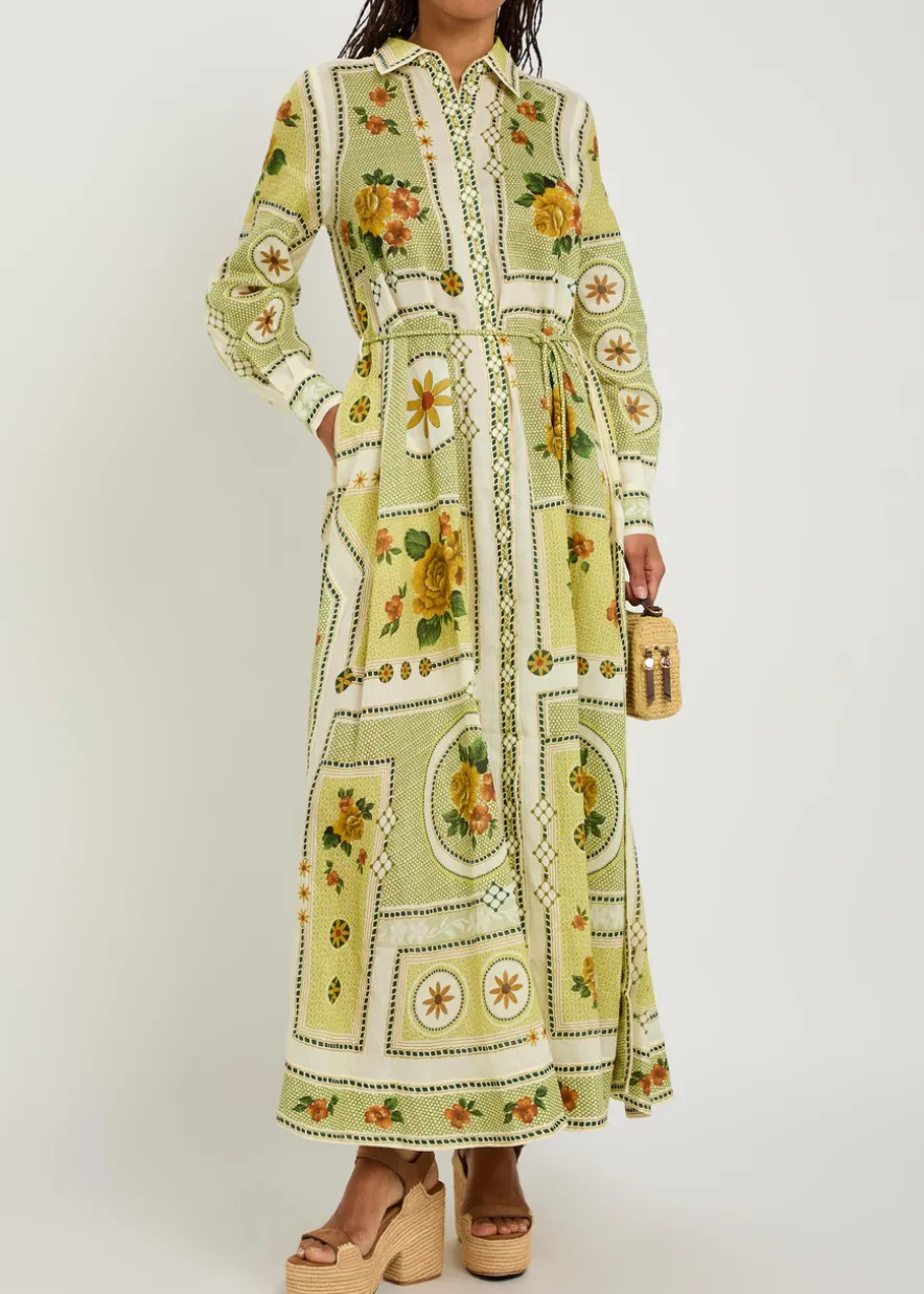 Dixie printed ramie maxi shirt dress
