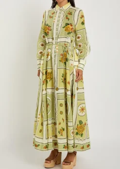 Dixie printed ramie maxi shirt dress