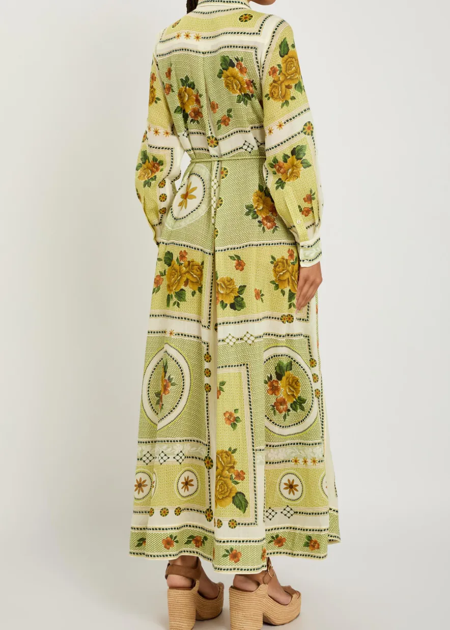 Dixie printed ramie maxi shirt dress