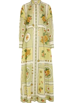 Dixie printed ramie maxi shirt dress