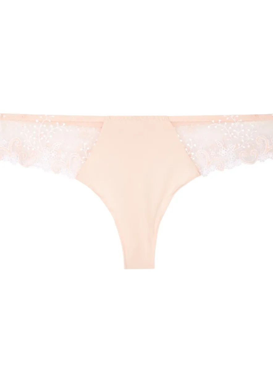 Délice blush lace-panelled thong