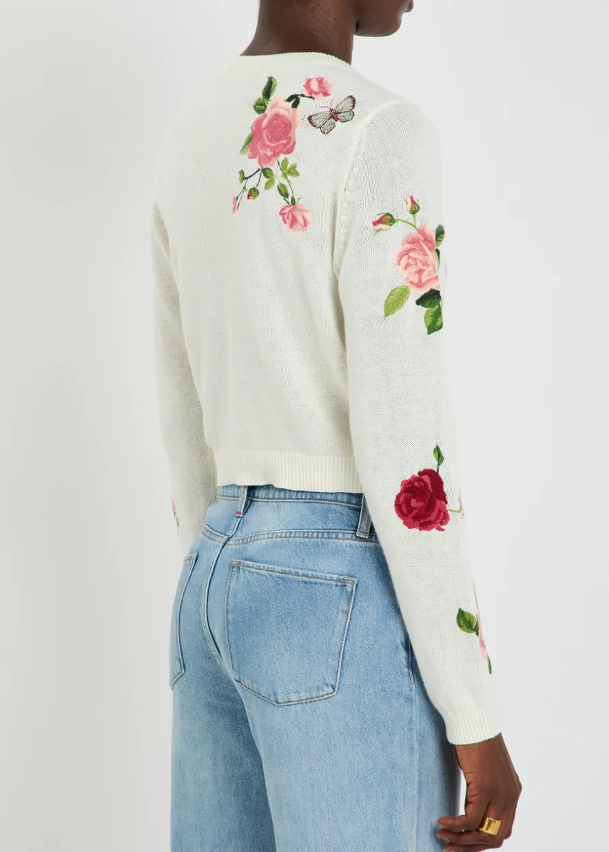 Dollie floral-embroidered knit cardigan