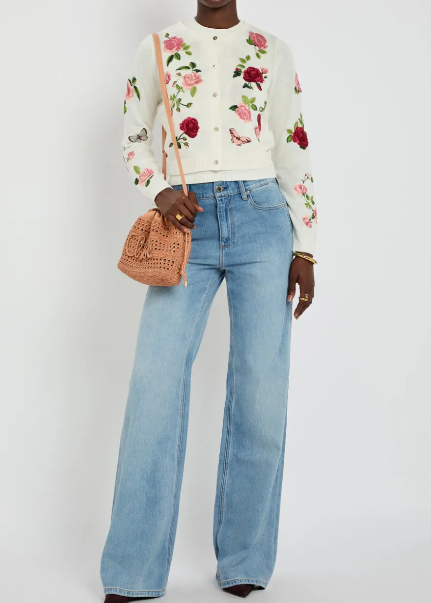 Dollie floral-embroidered knit cardigan