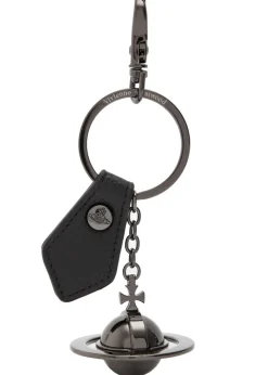 3D Orb gunmetal and leather keyring