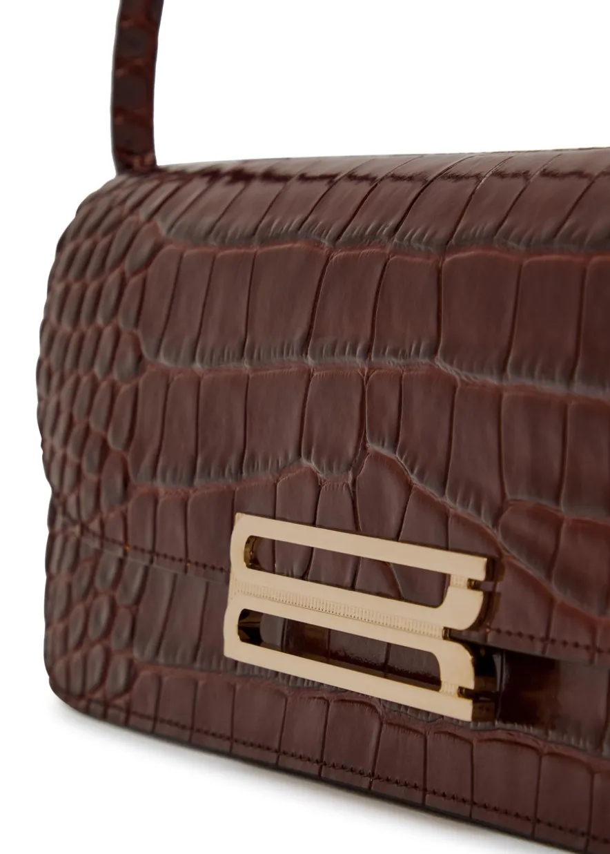Dorian East-West crocodile-effect leather clutch